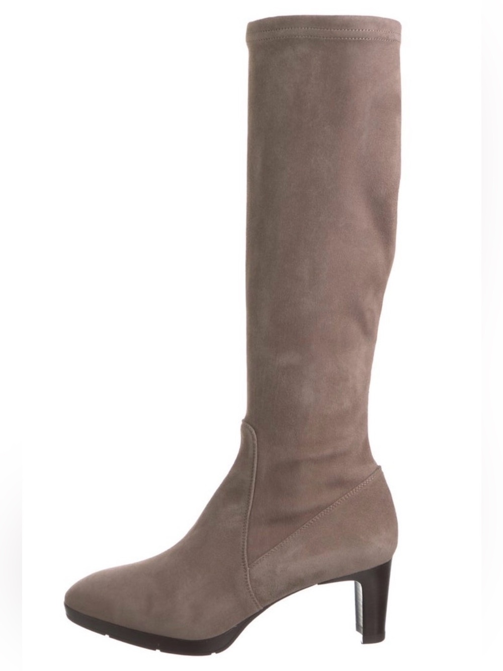 Aquatalia Dahlia Stretch Suede Knee-High Mushroom Brown Heeled Boots NWT Size 7